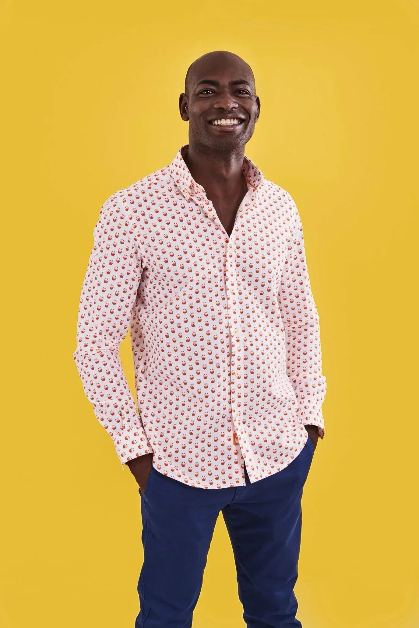 CAMISA HOMBRE BLANCA BARBAS NARANJAS
