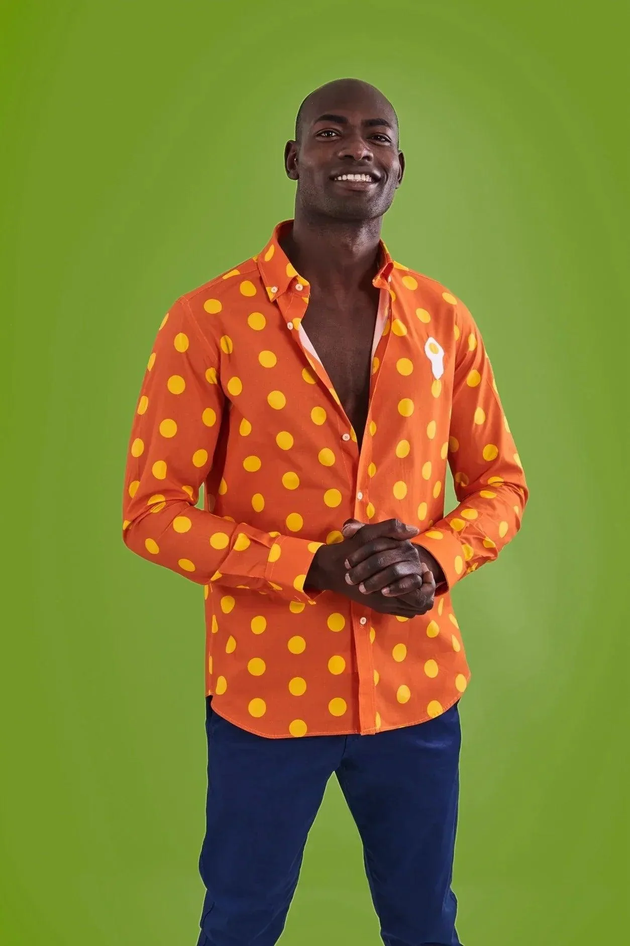 CAMISA HOMBRE NARANJA TOPOS HUEVO FRITO
