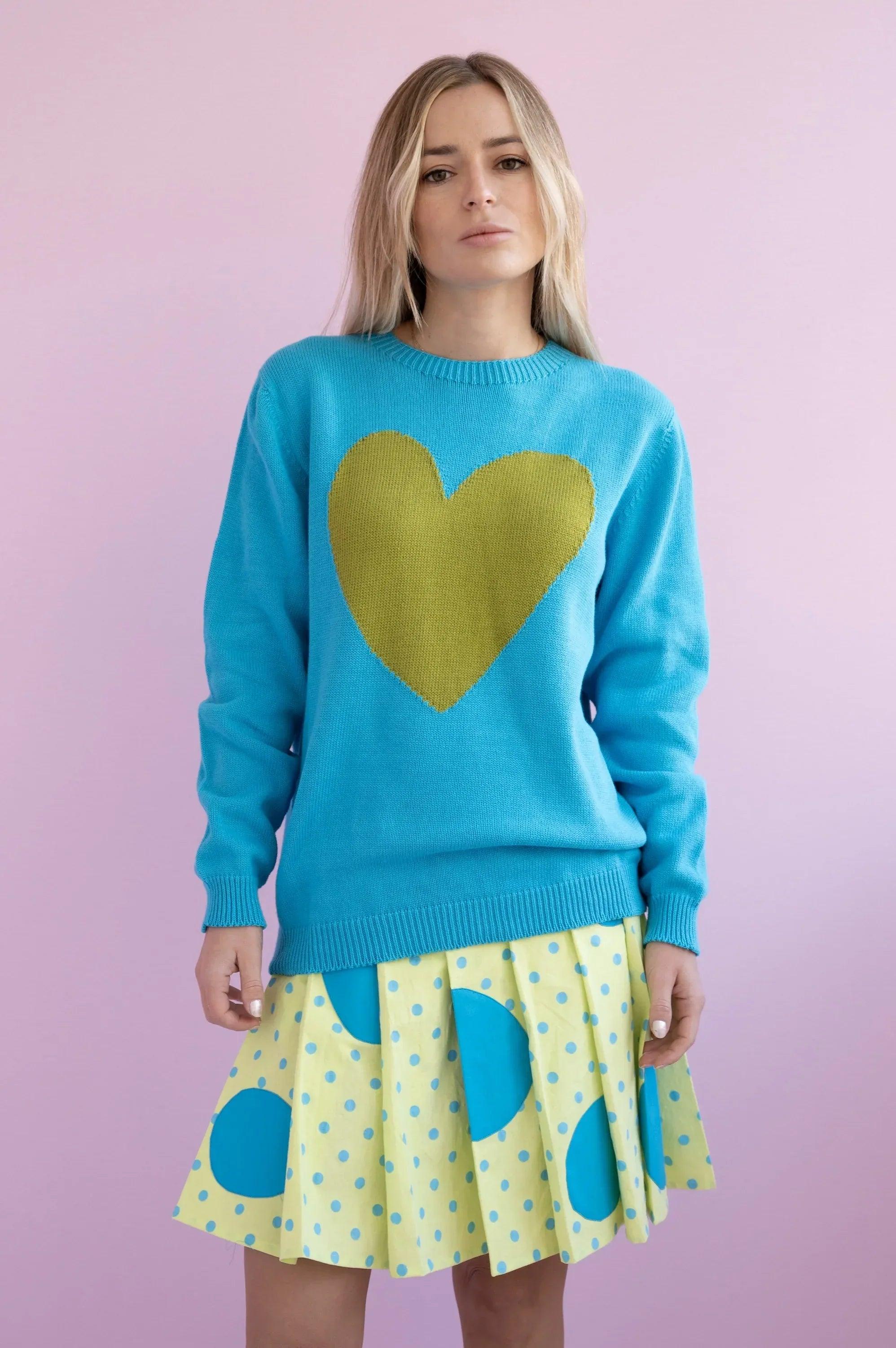 JERSEY ALGODON MUJER TURQUESA CORAZON