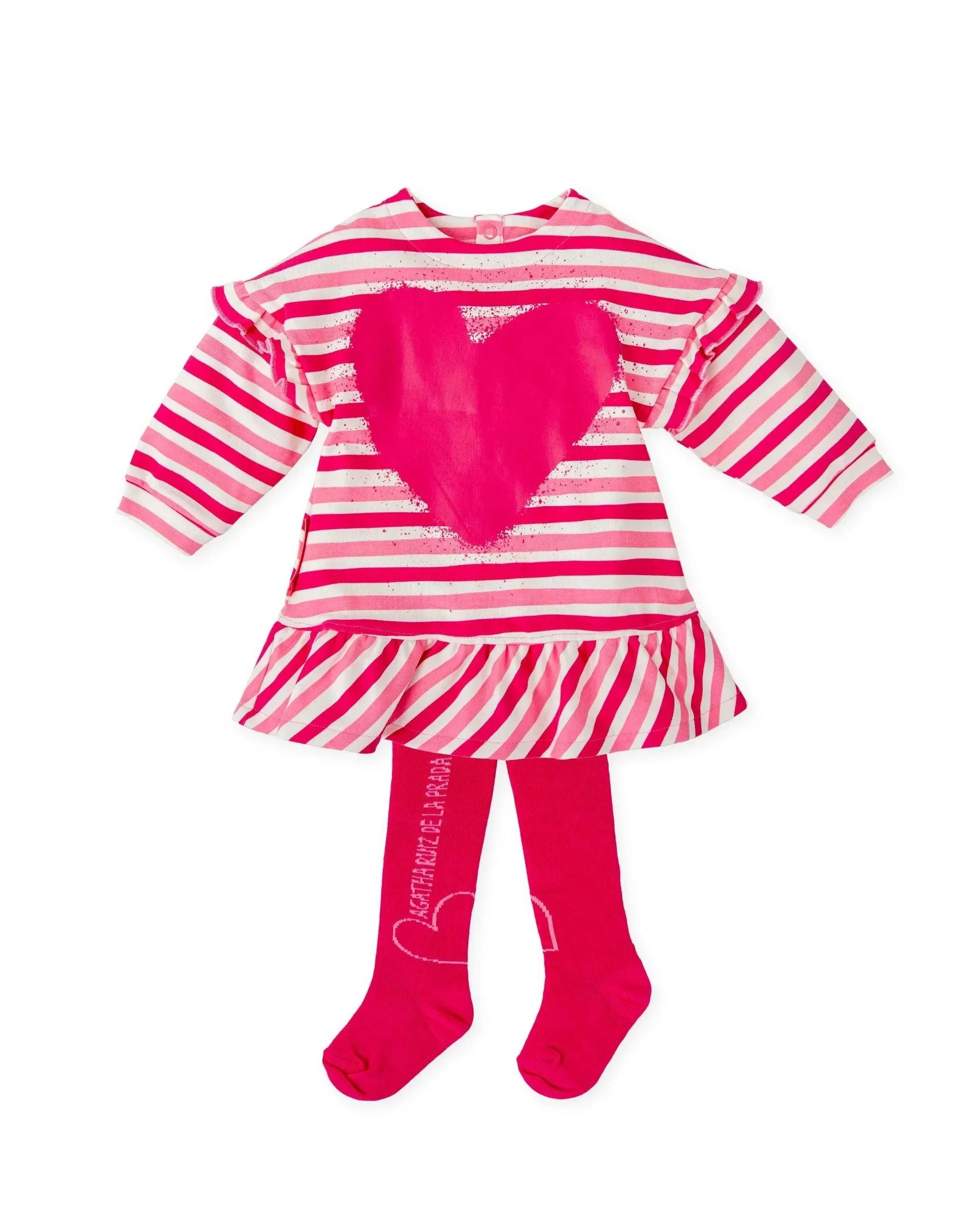 VESTIDO CORAZÓN RAYAS FUCSIA CON LEOTARDOS