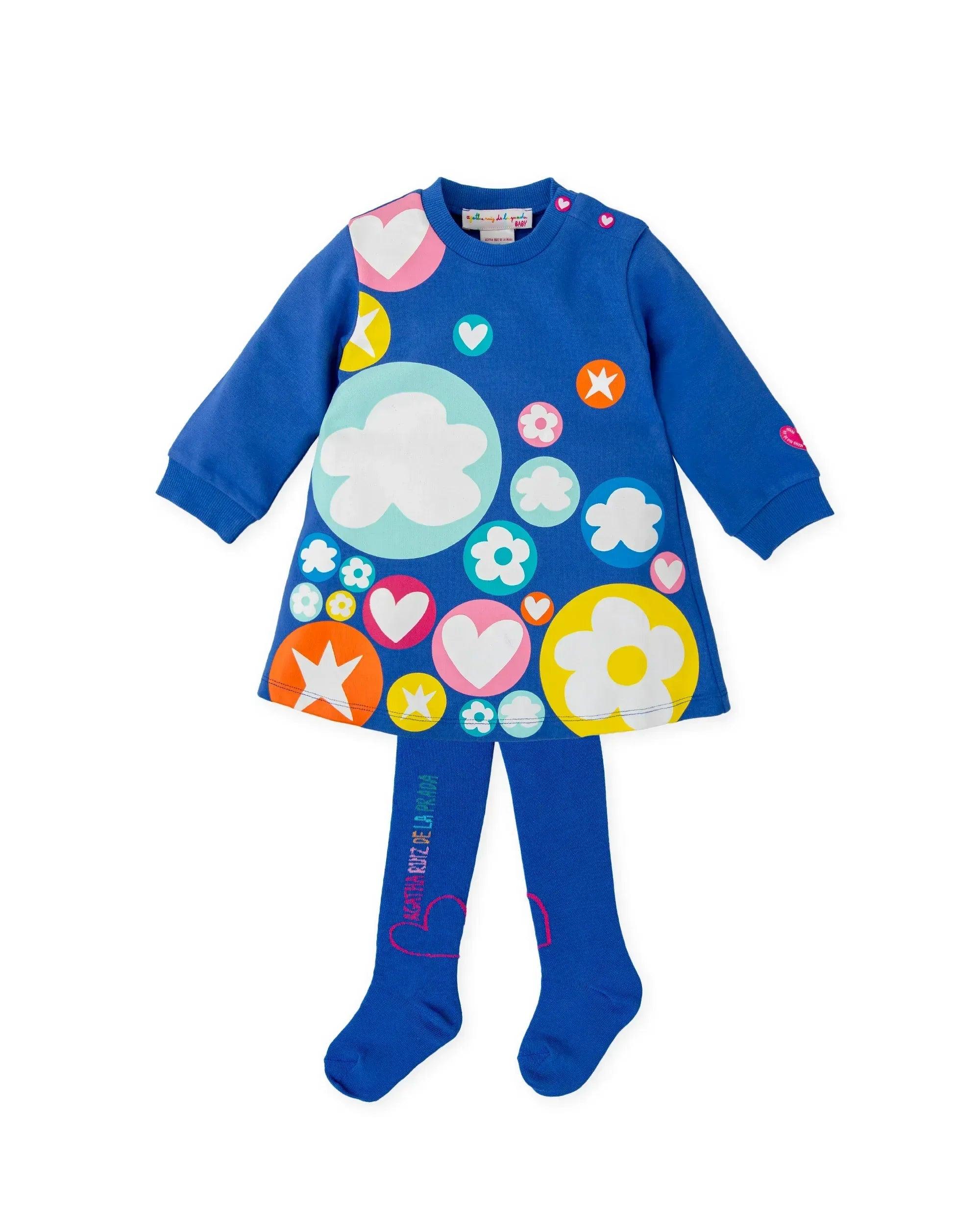VESTIDO ICONOS AZUL ELECTRICO CON LEOTARDOS